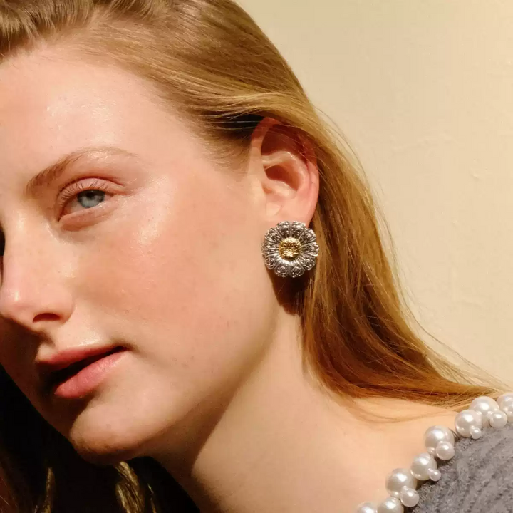 Whispers of the Silver Meadow – Vintage Daisy Bloom Earrings - Silver Daisy