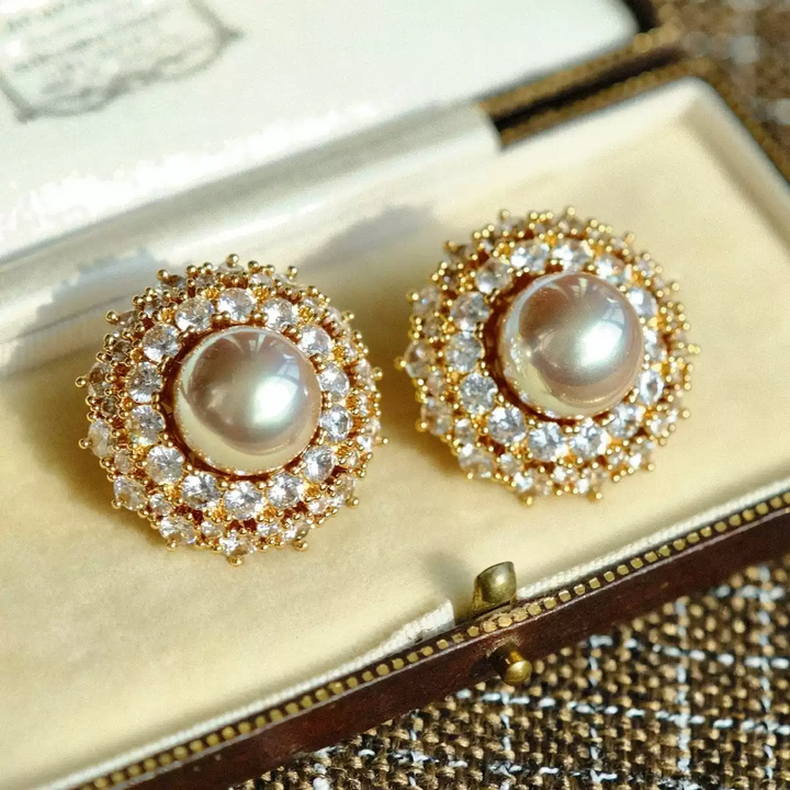 Golden Reverie – Vintage Pearl Earrings - The Royal Palace of Madrid