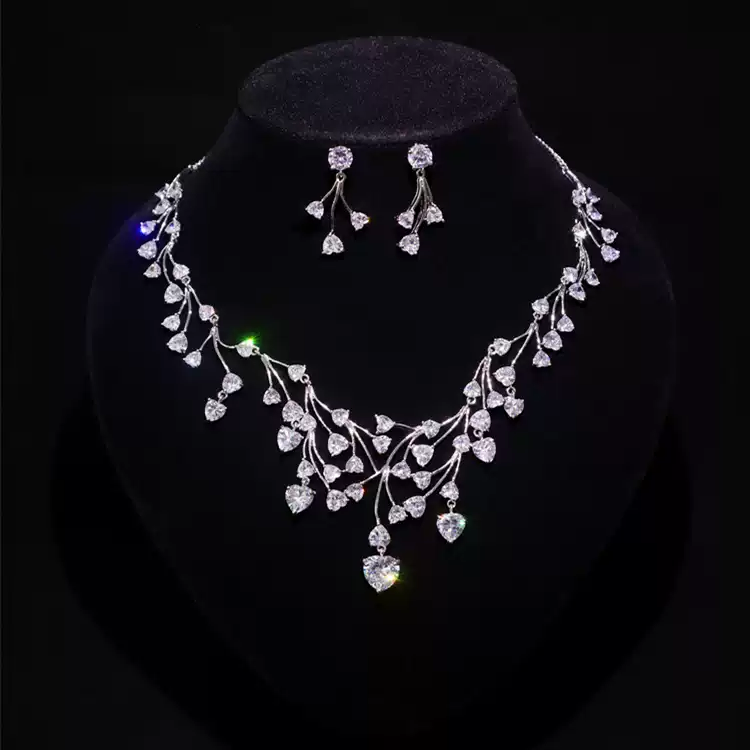 Vintage Inspired Zircon Bridal Crown - Bridal Necklace and Earrings Set