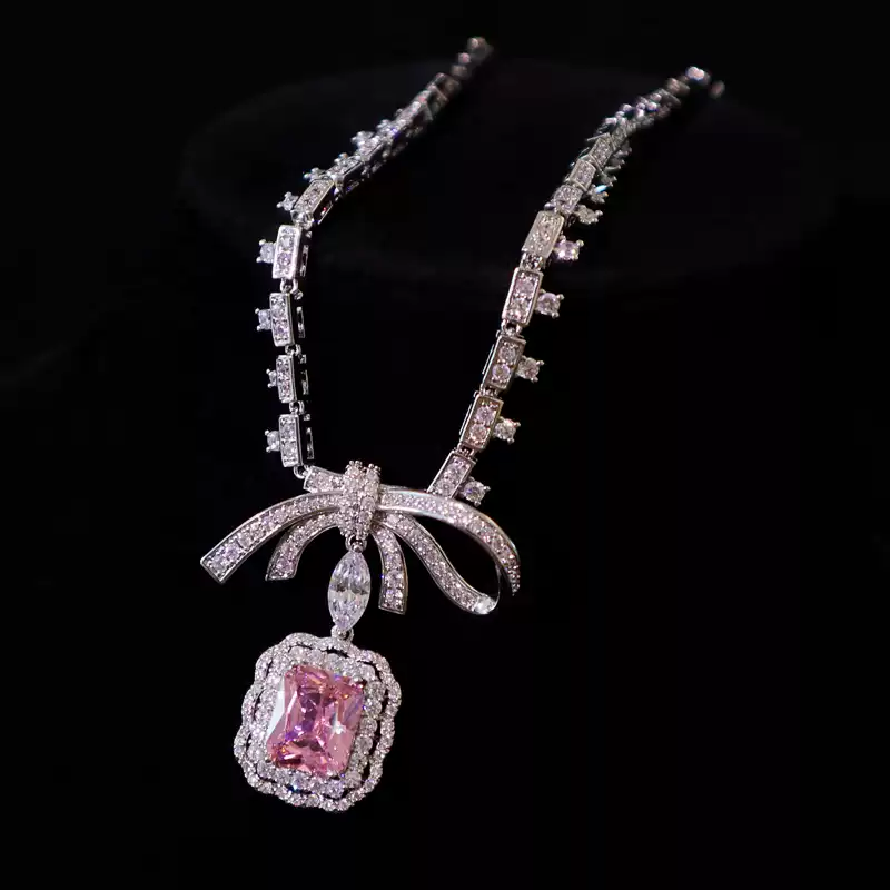 Vintage-Inspired Pink Gemstone Necklace and Earrings Set – Elegant Bridal Jewelry Set