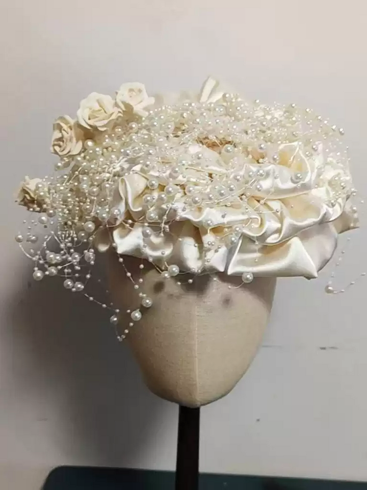 Luminous Bridal White Fascinator - Elegant White Hat with Pearl Embellishments