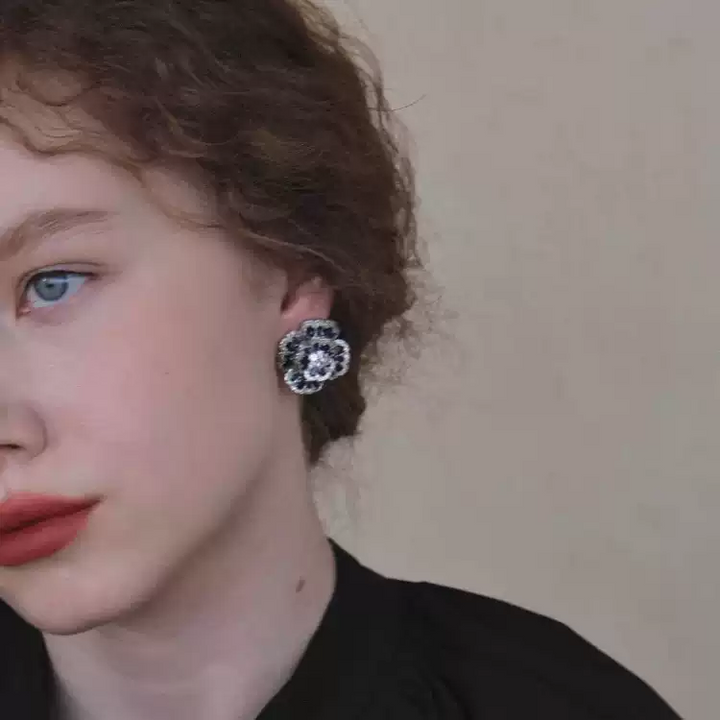 Moonlit Whispers – Sapphire Camellia Earrings - Sapphire Camellia