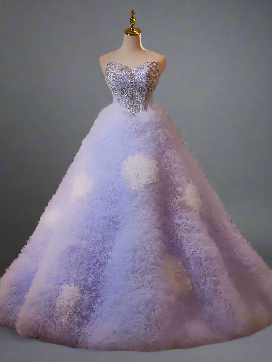 Dreamy Purple Strapless Halter Floral Tulle Long Ball Gown Evening Dress cc4868