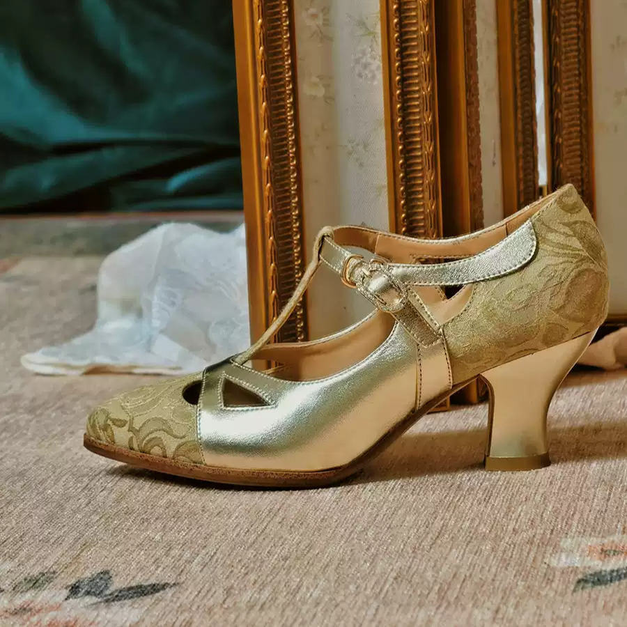 "Golden Reverie" – Handmade Vintage T-Strap Leather Heels