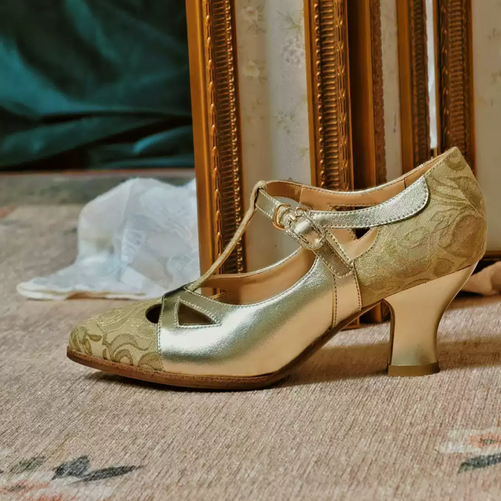 "Golden Reverie" – Handmade Vintage T-Strap Leather Heels