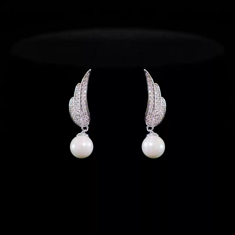 Vintage-Inspired Pearl Necklace and Earring Jewelry Set - Zircon Crystal Necklace Set