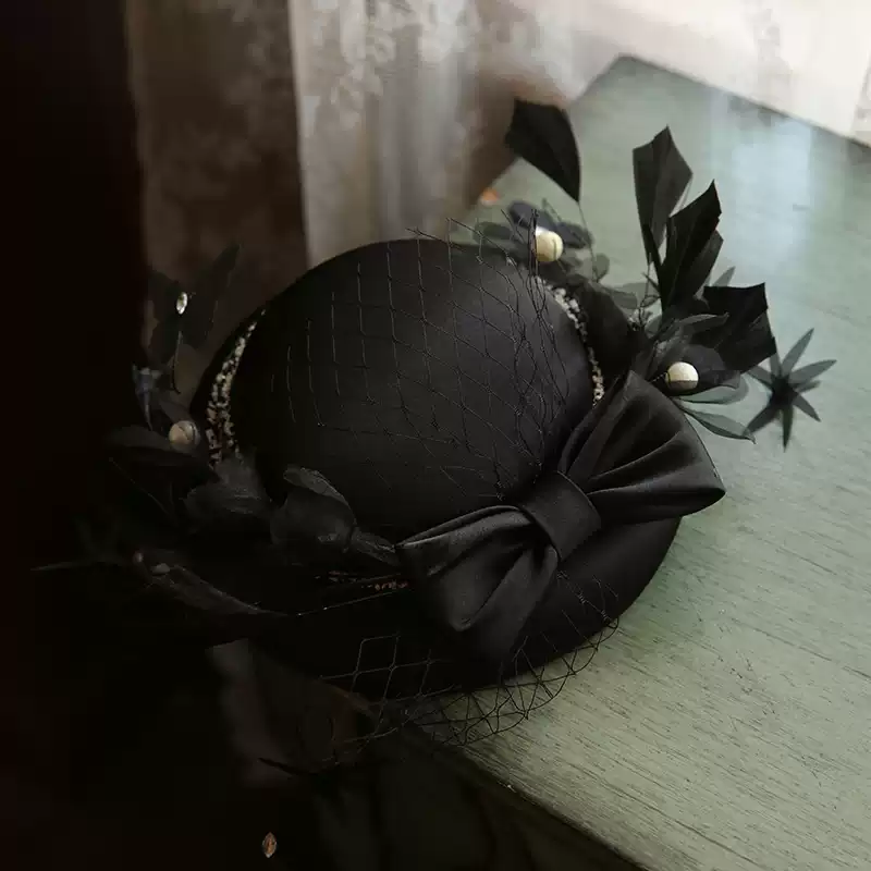 Vintage-Inspired Black Bowler Hat with Bow Details - Black Bowler Hat with Veil