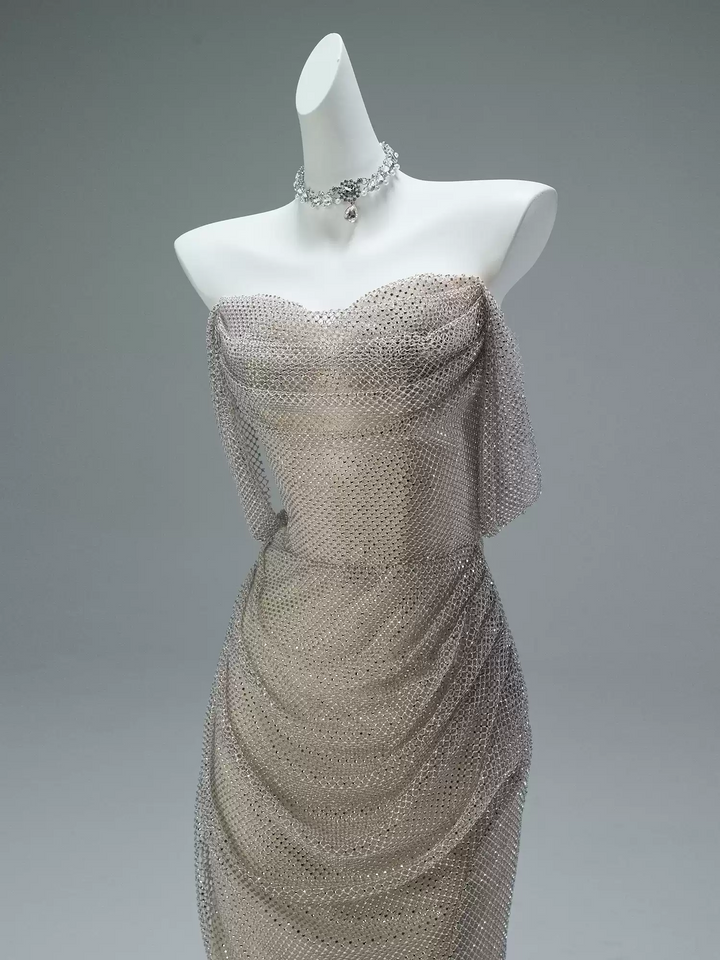 Gold Sequins Evening Gown with Corset Back – Strapless Formal Dress with Draped Sequin Layers Plus Size