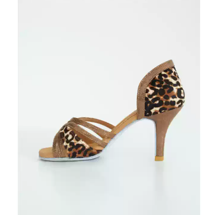 Wild Rhythm – Handmade Brown Leopard Salsa Shoes with Five-Strap Front