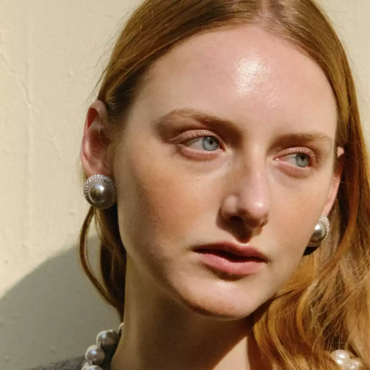 Moonlit Reverie – Handmade Vintage-Style Gray Pearl and Zircon Halo Earrings - Nix