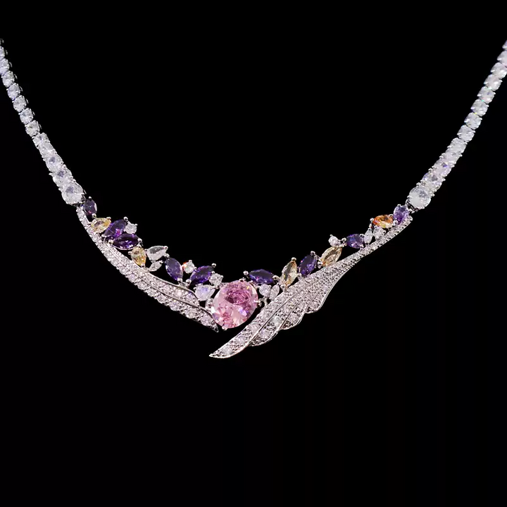 Luxurious Purple Color Necklace and Earrings - Silver Jewelry Set