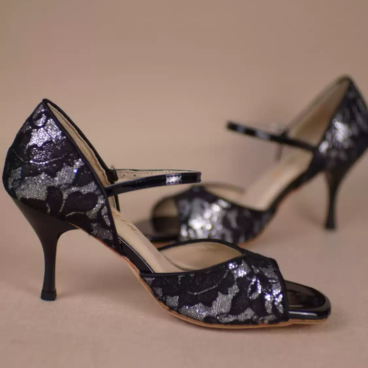 Whispers of Noir – Handmade Black Lambskin Lace Tango Heels