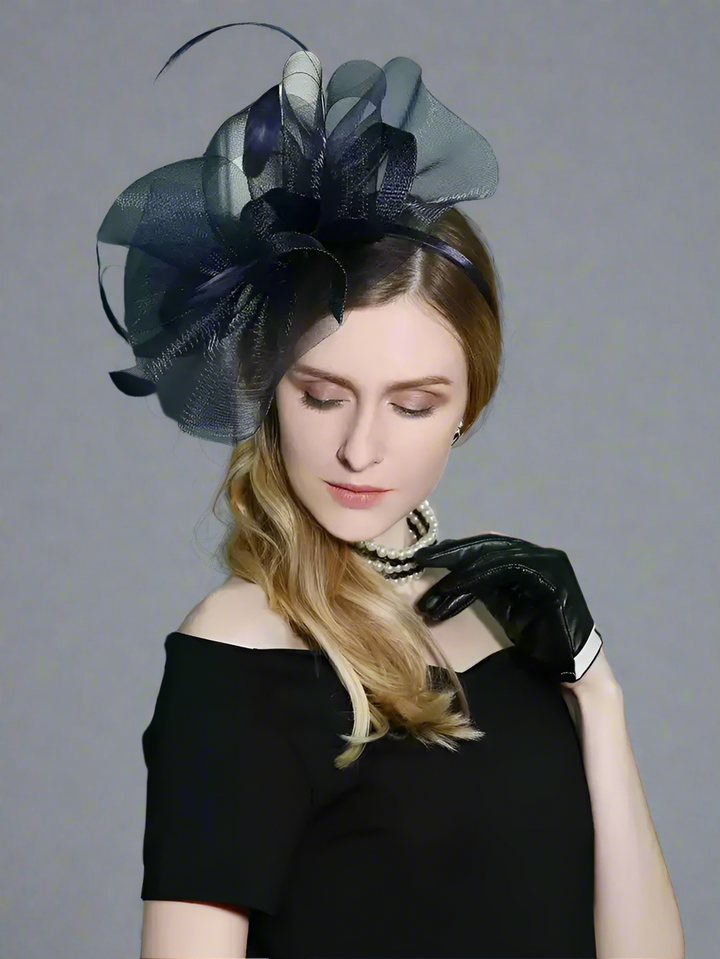 Elegant Black Mesh Hat with Floral Design - Black Fascinator and Hats