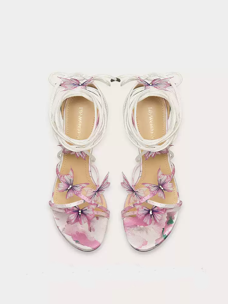 Elegant Purple Butterfly Ankle-Tie Open-Toe High Heel Sandals