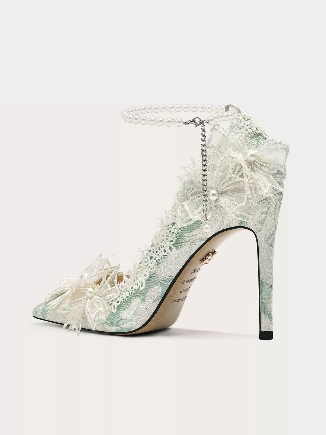 Lolita Vintage Pearl Chain Floral High Heels