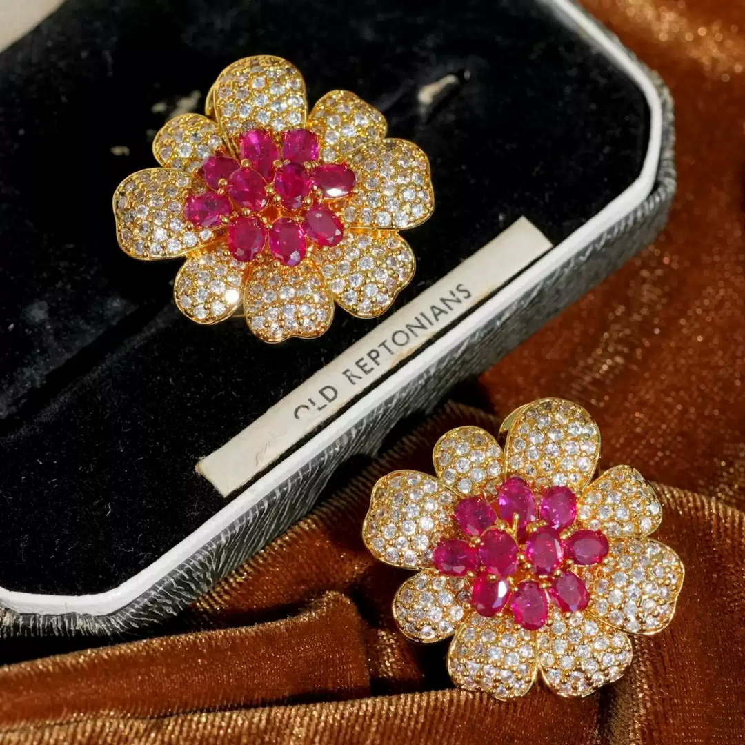 Velvet Glow – Vintage Ruby Begonia Earrings - Ruby Begonia