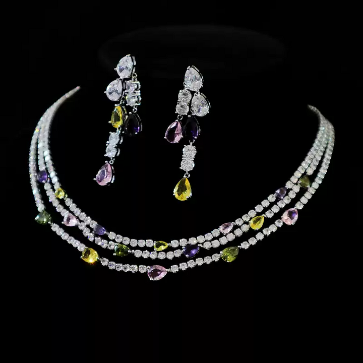 Luxurious Zircon Water Drop Necklace and Earrings Jewelry Set