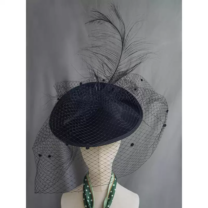 Elegant Black Fascinator with Feather - Women's Feather Hat with Veil