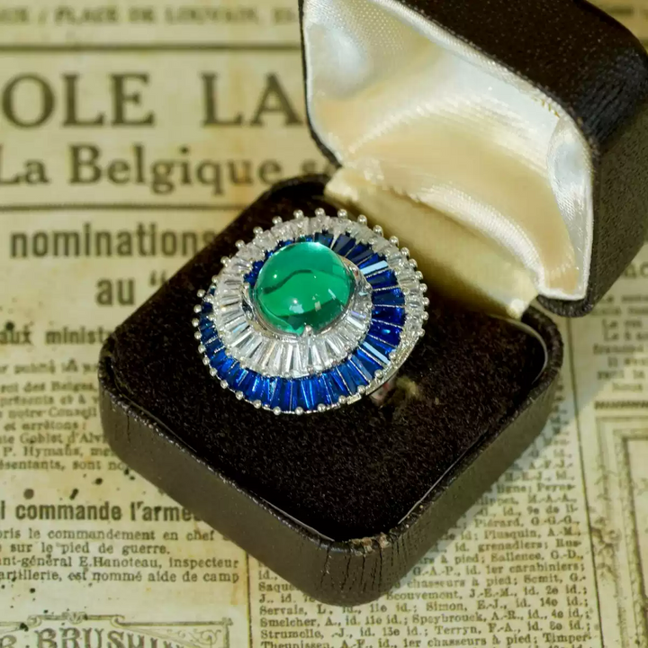 Emerald Tides – Handmade Vintage-Style Green Cabochon Adjustable Ring - Atlantis