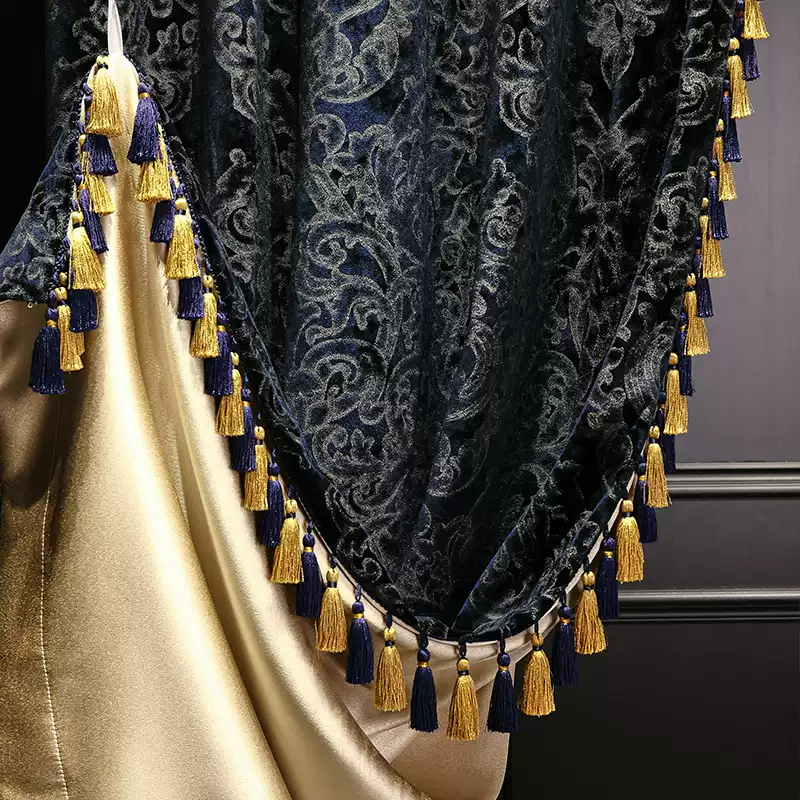 “Nocturne in Gold” Rococo Curtains – Velvet Versailles Drapes with Baroque Tassels for Romantic Home Interiors