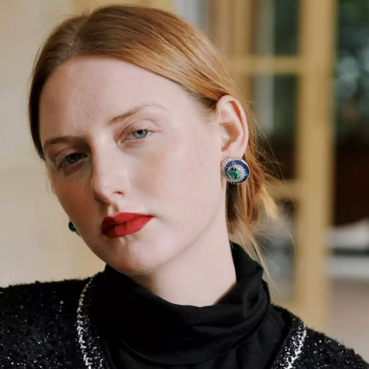 Echoes of Atlantis – Handmade Vintage-Style Green Cabochon Earrings - Atlantis