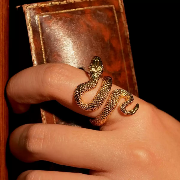 Serpent's Embrace – Handmade Vintage Snake Ring with Green Crystal Eyes – Vajit