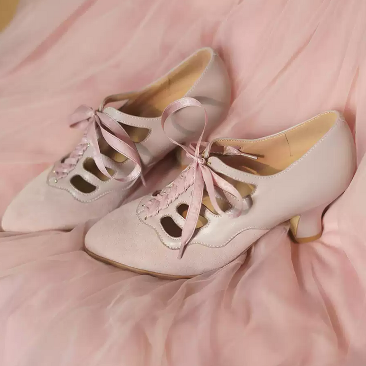 "Blush Sonata" – Handmade Lace-Up Mary Jane Wedding Heels