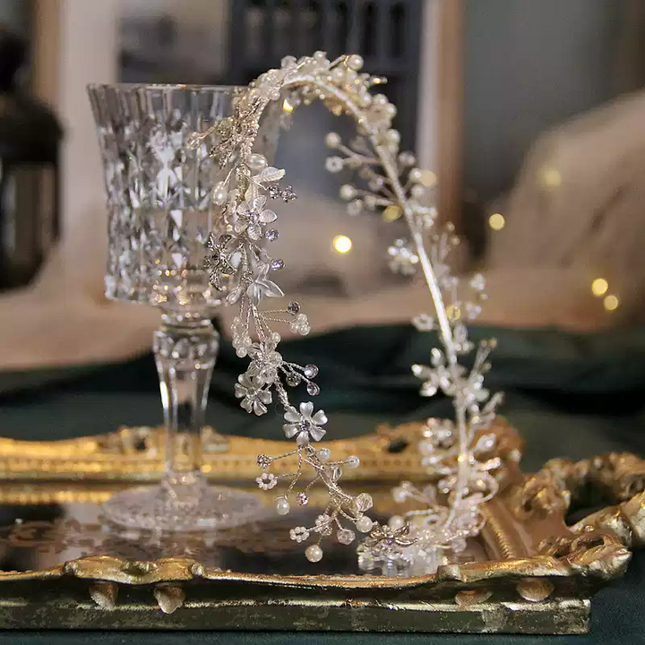 Golden Meadow – Pearl & Crystal Floral Halo Crown