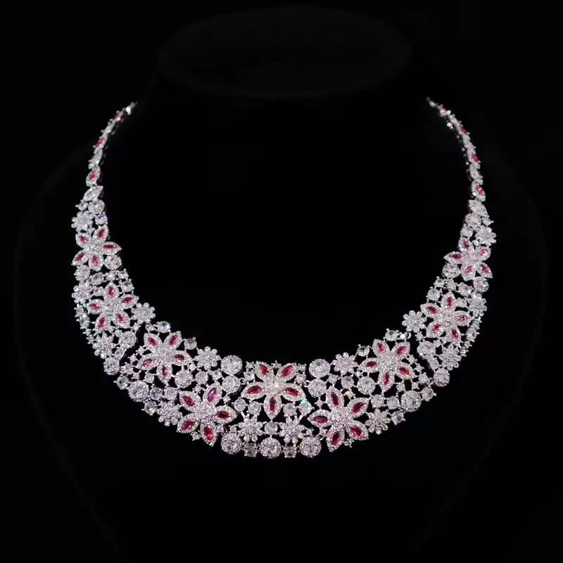 Luxurious Floral Necklace and Bridal Earring Jewelry Set