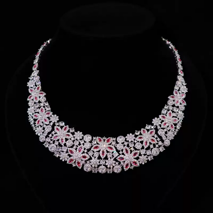 Luxurious Floral Necklace and Bridal Earring Jewelry Set