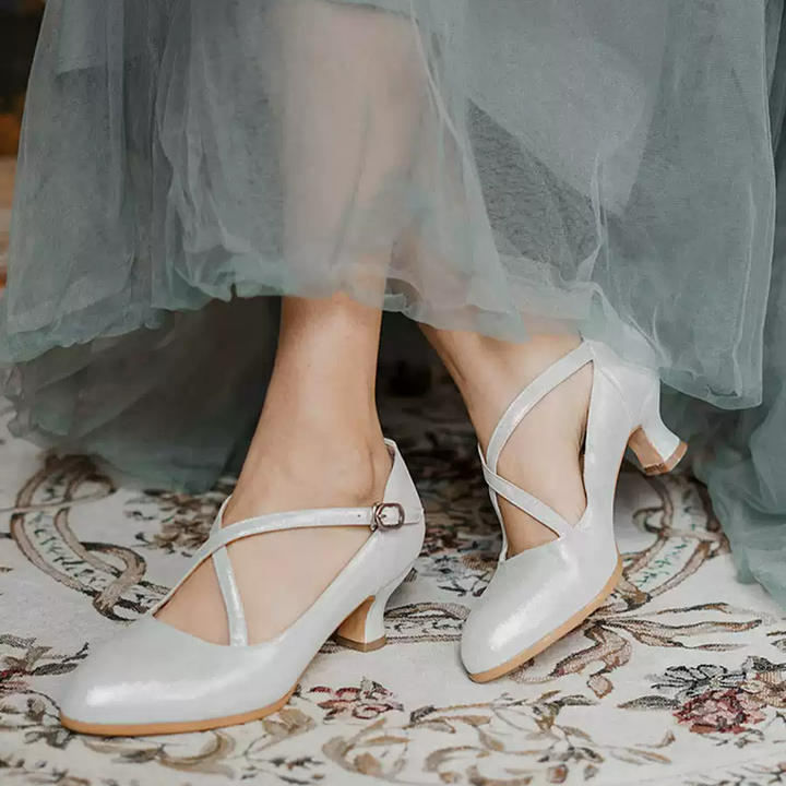 "Moonlit Waltz" – Handmade Cross-Strap Vintage Leather Mary Jane Shoes
