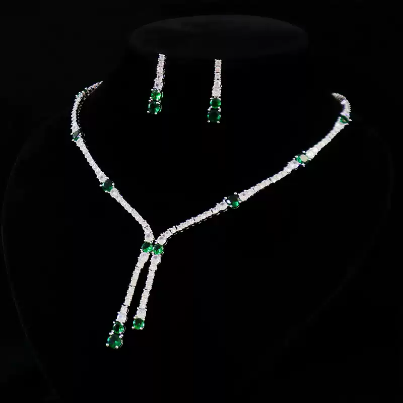 Luxury Zircon Necklace and Earrings Set – Vintage Jewelry Set