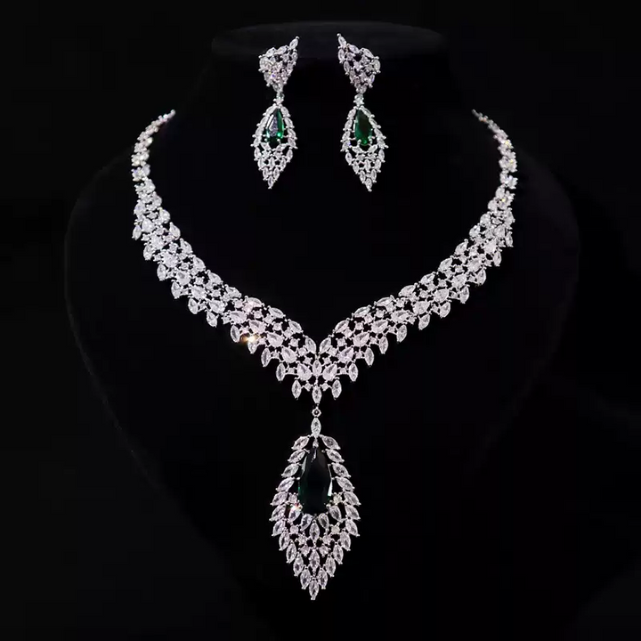 Luxurious Zircon Crystal Bridal Necklace and Earrings Set – Bridal Accessories Jewelry Set