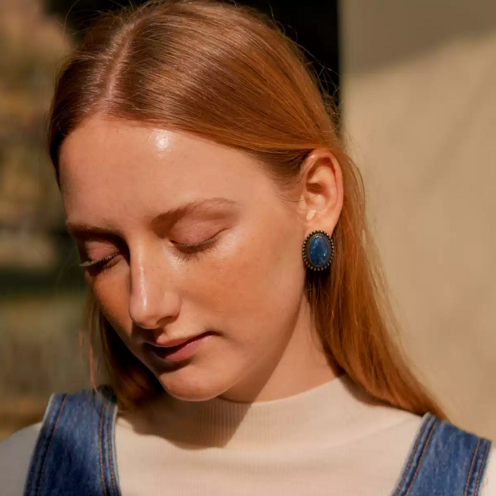 Midnight Reverie – Handmade Vintage Blue Oval Earrings – The Blue Night Star River