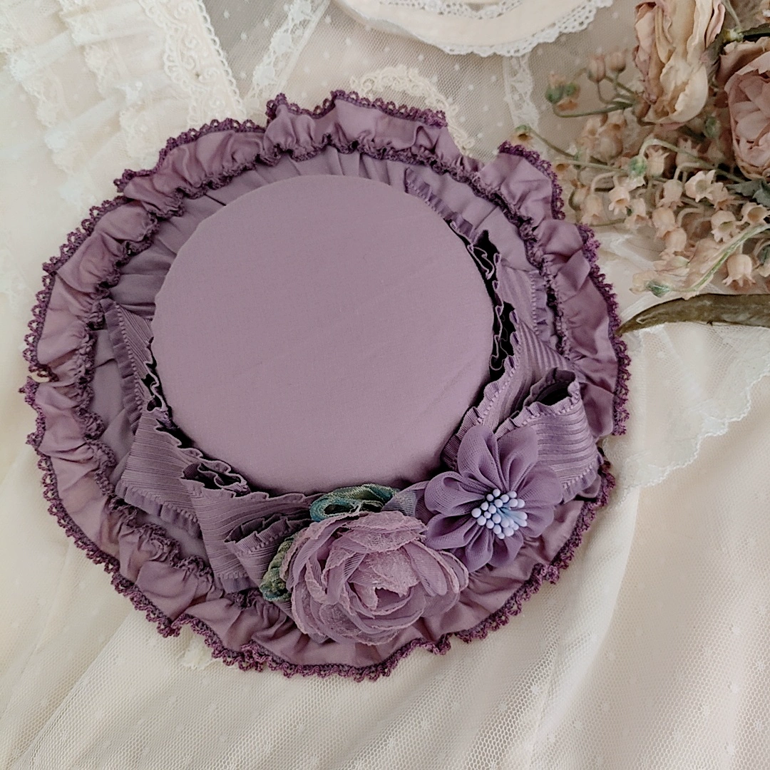 Victorian Lavender Purple Hat - Purple Lolita Hat with Floral Lace Detailing