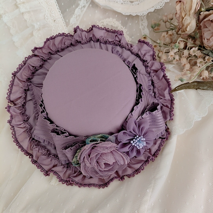 Victorian Lavender Purple Hat - Purple Lolita Hat with Floral Lace Detailing