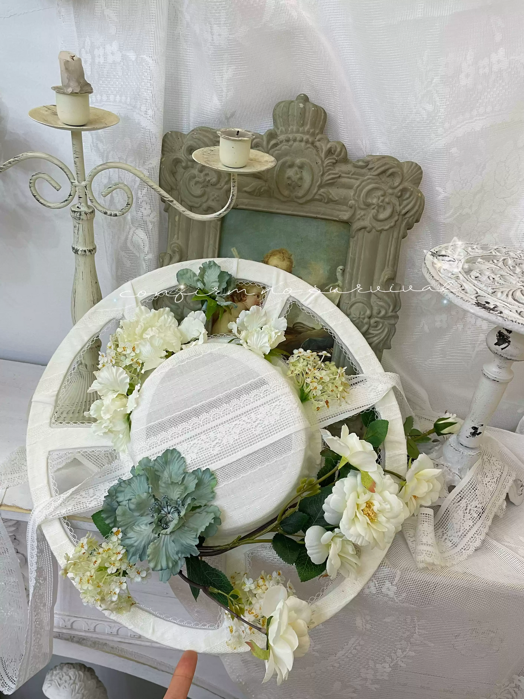 Handmade Regency Era Floral Bonnet - Vintage Inspired Garden Party Hat