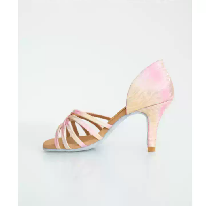 Celestial Glow – Handmade Iridescent Salsa Shoes with Five-Strap Front