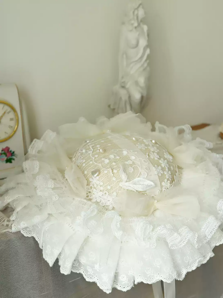 Vintage-Inspired White Lace Bonnet - Victorian Lace Hat with Ribbon Ties