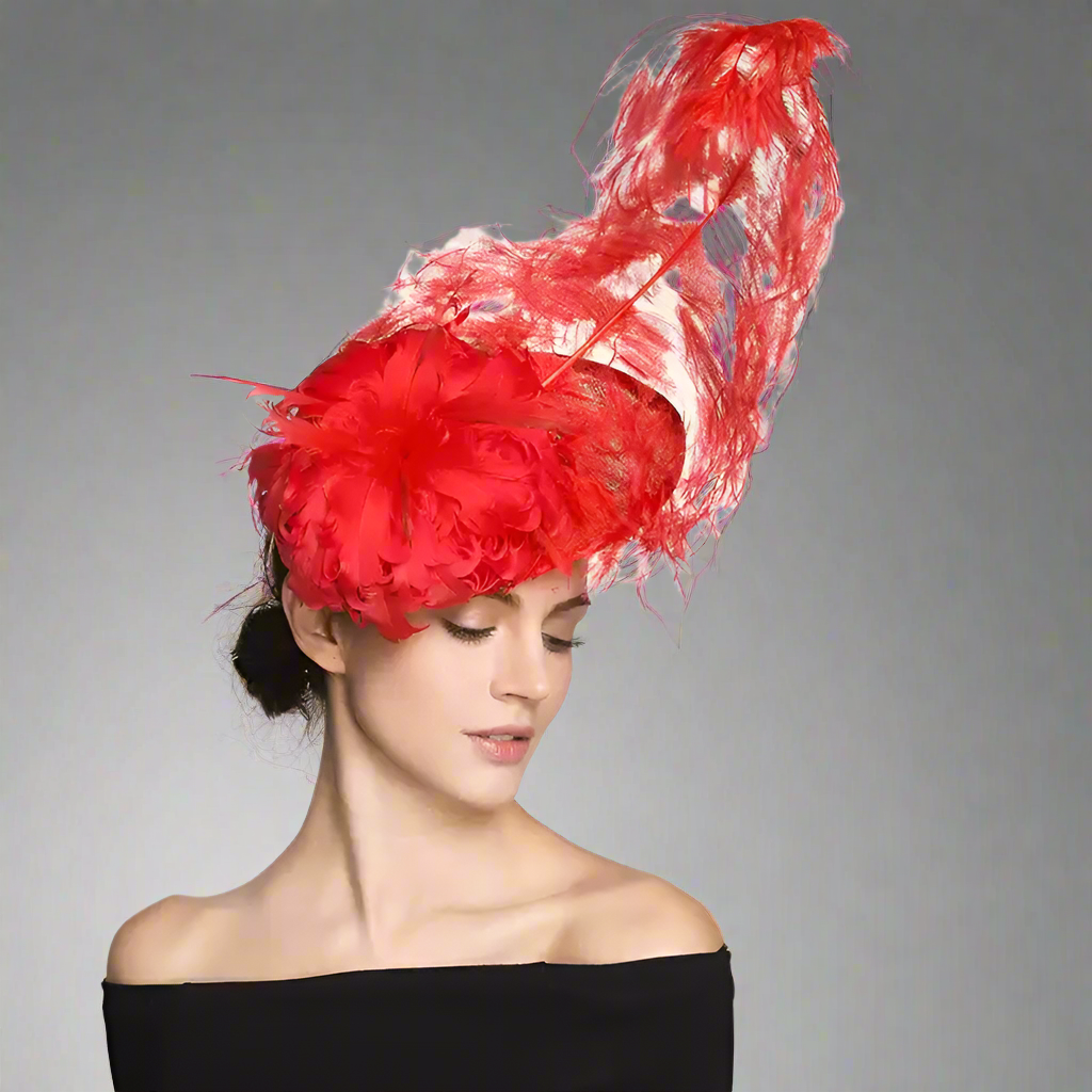 Dramatic Black Fascinator with Feather Accents - Elegant Feathered Cocktail Hat