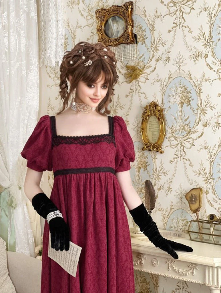 Gothic Regency Era Burgundy Dress Plus Size - Empire Waist Ball Gown - Empire Waist Dress - Custom Made