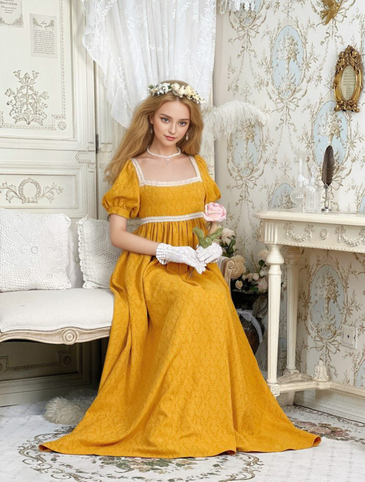 Bridgerton Regency Era Yellow Dress Plus Size - Empire Waist Ball Gown - Regency Wedding Dress - Plus Size US8 / Yellow Bridgerton Regency Era Yellow Dress Plus Size - Empire Waist Ball Gown –  WonderlandByLilian