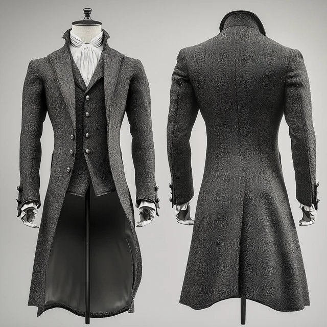 Charcoal Regency Tailcoat for Men - Classic Bridgerton-Inspired Formal Jacket Plus Size