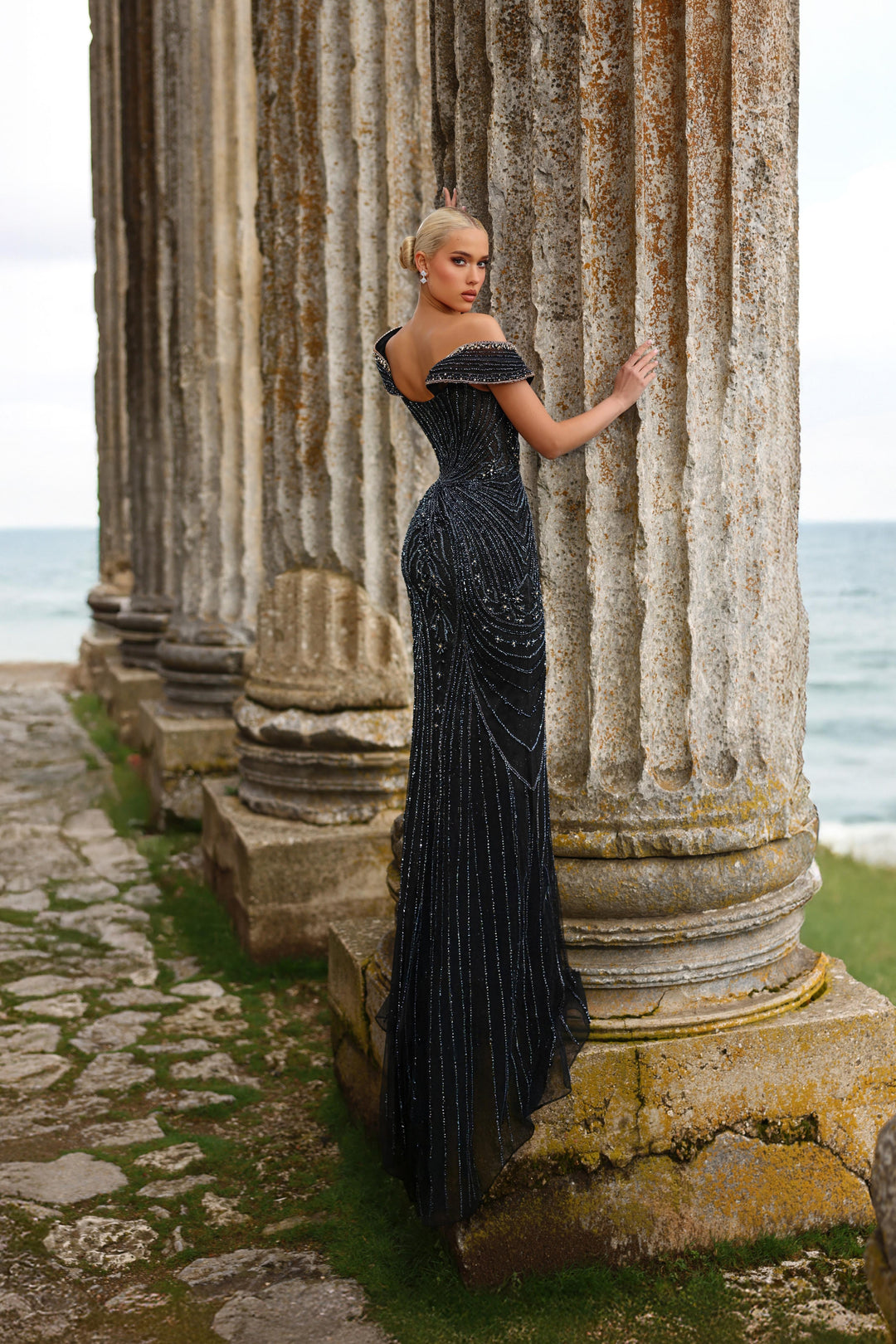 Black Sequin Dress with Off Shoulder Bodice – Sequin Maxi Dress with Tulle Plus Size