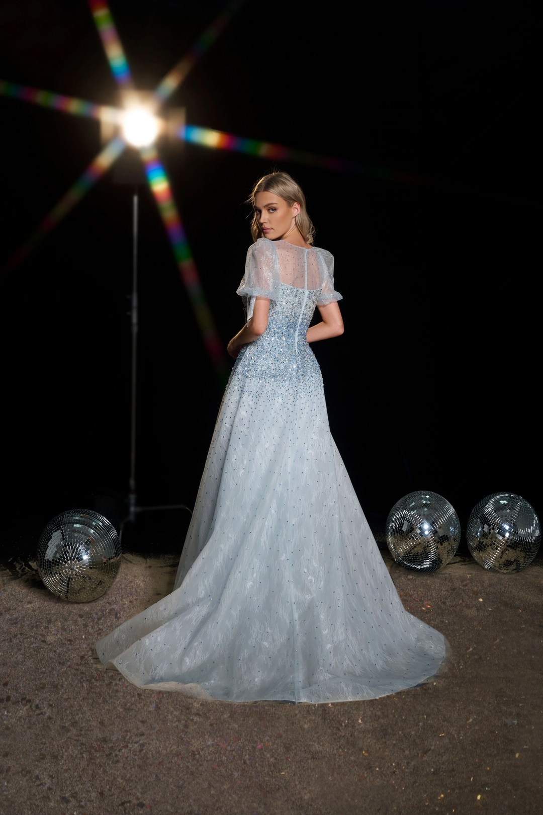 Blue Sequin Ball Gown with Puff Sleeves - Embellished Gown with Sweetheart Neckline - Sparkly Blue Sequin Dress Plus Size