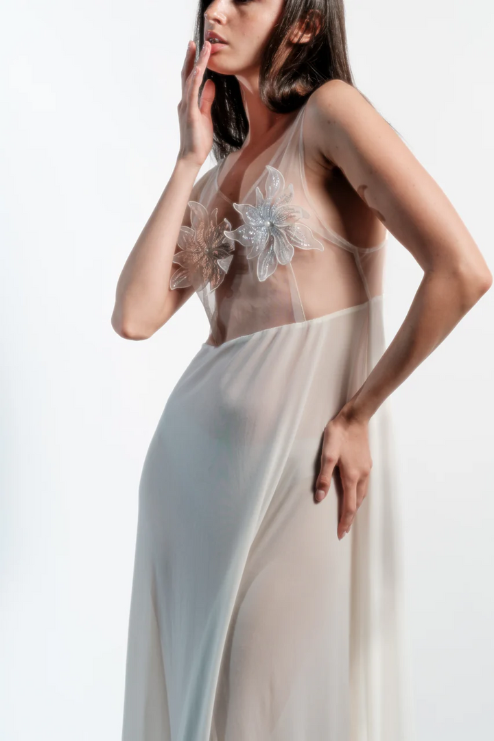 Ethereal Ivory Floral Embellished Night Gown