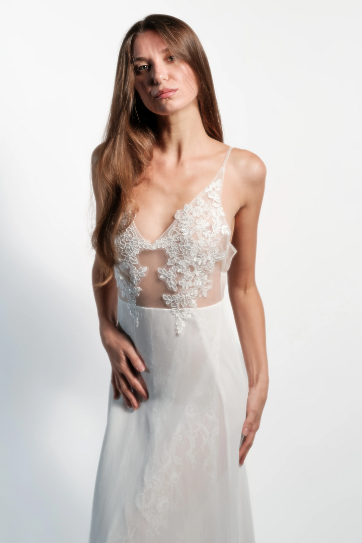 Celestial White Lace Night Gown – Dreamy Elegance for Any Night