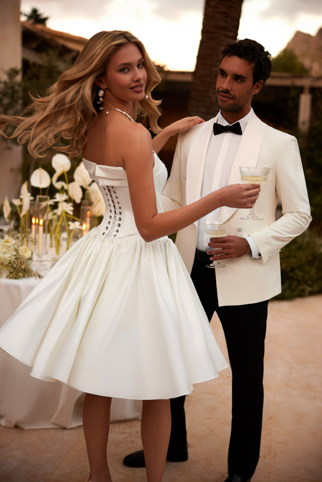 Ivory Short Bridal Wedding Dress with Corset Bodice Strapless Wedding Dress with Pleated Skirt Plus Size Size 16 / Dress Ivory Short Bridal Wedding Dress with Corset Bodice Strapless Wedding Dress with Pleated Skirt Plus Size Size 16 / Dress