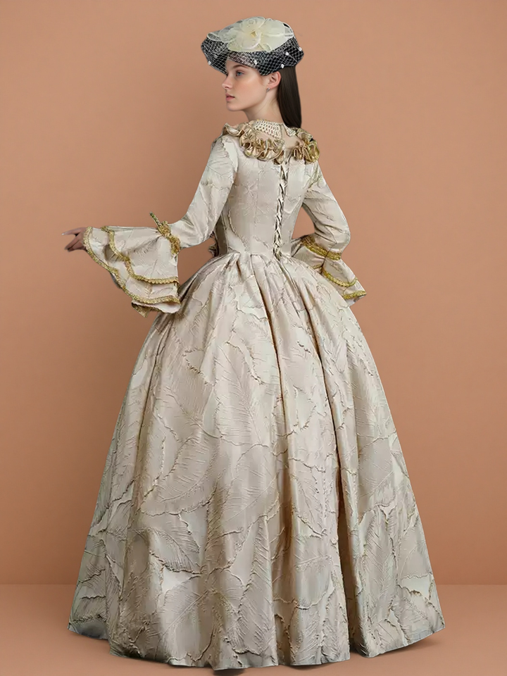 Marie Antoinette Rococo Style Dress in Cream and Rose Pink with Ruffle Trim and Lace Sleeves – Victorian Ball Gown Plus Size