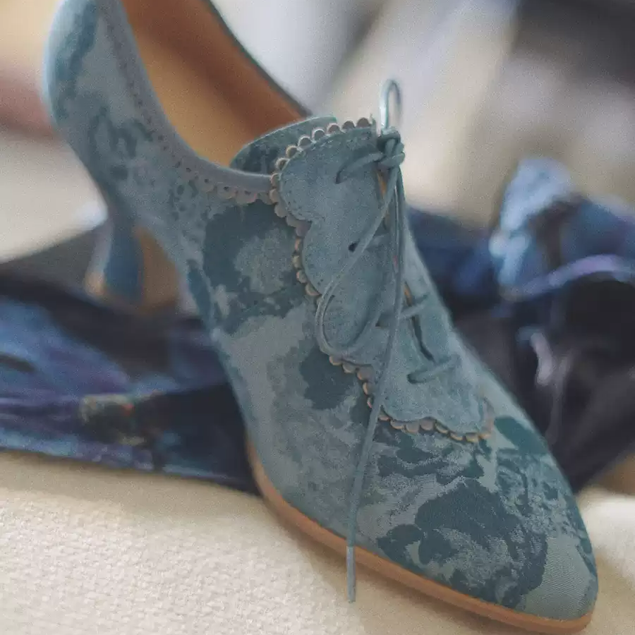 "Moonlit Sonata" – Handmade Watercolor Lace-Up Heeled Oxfords